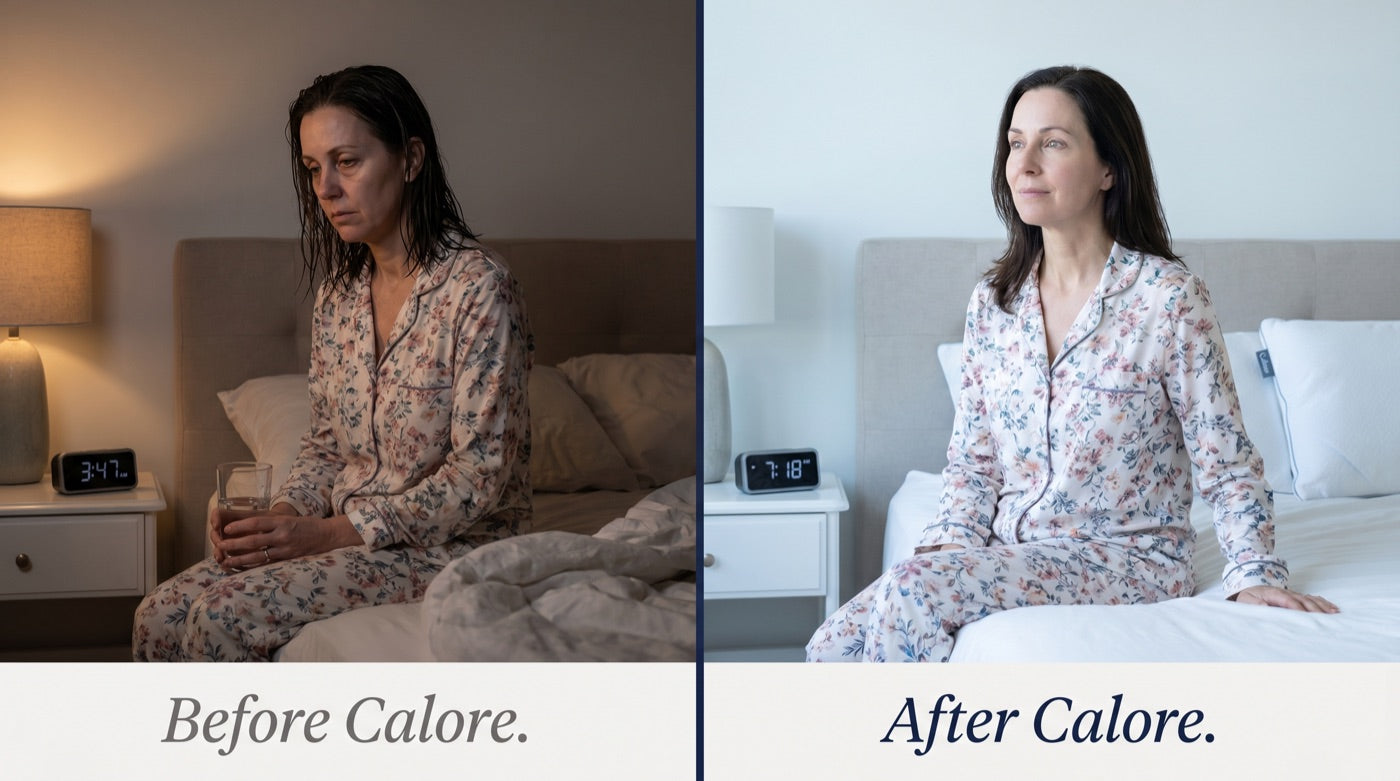 Before Calore: 3:47am, drenched. After Calore: 7:18am, rested.