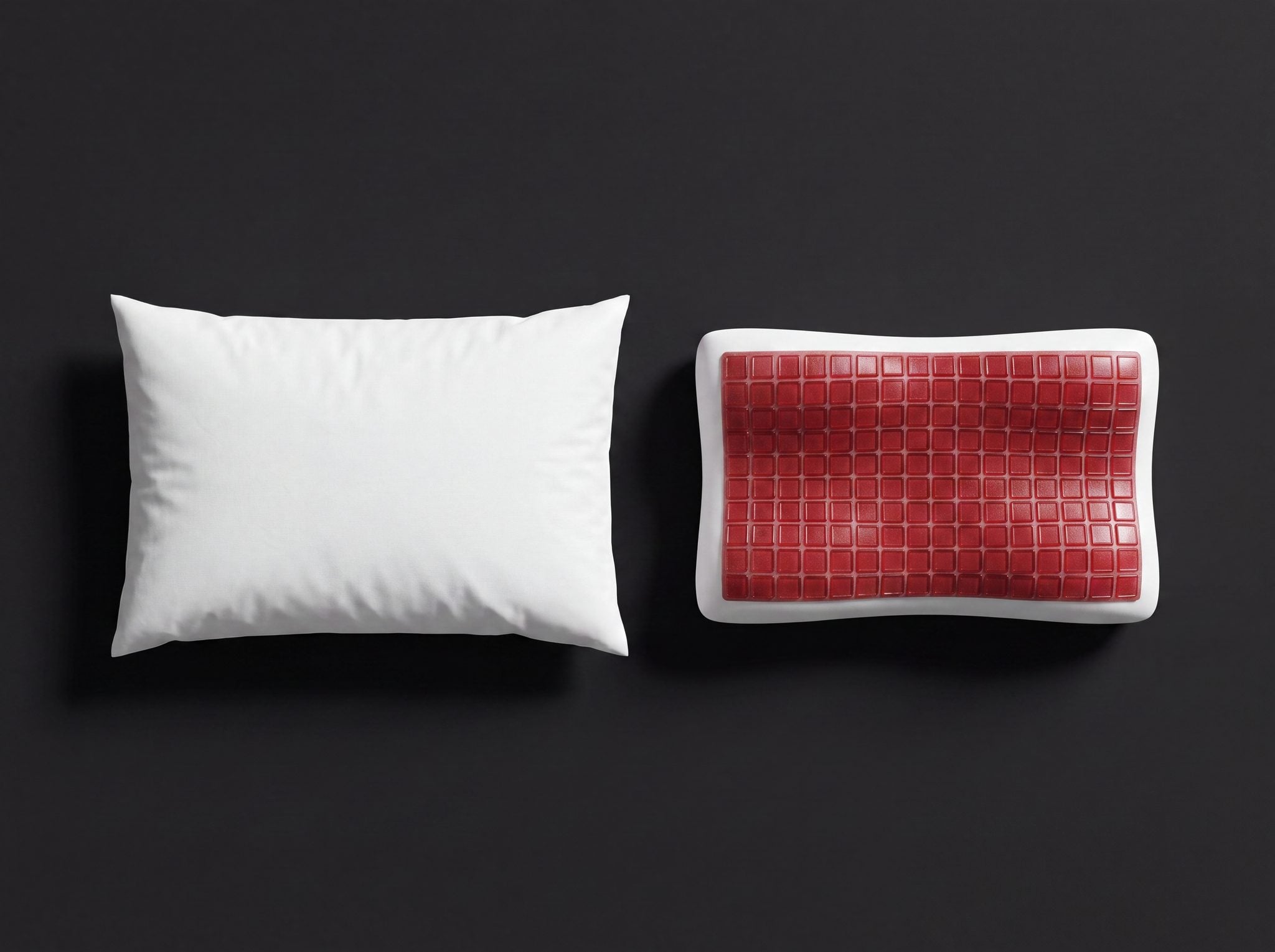 Calore pillow shown against standard queen pillow for scale